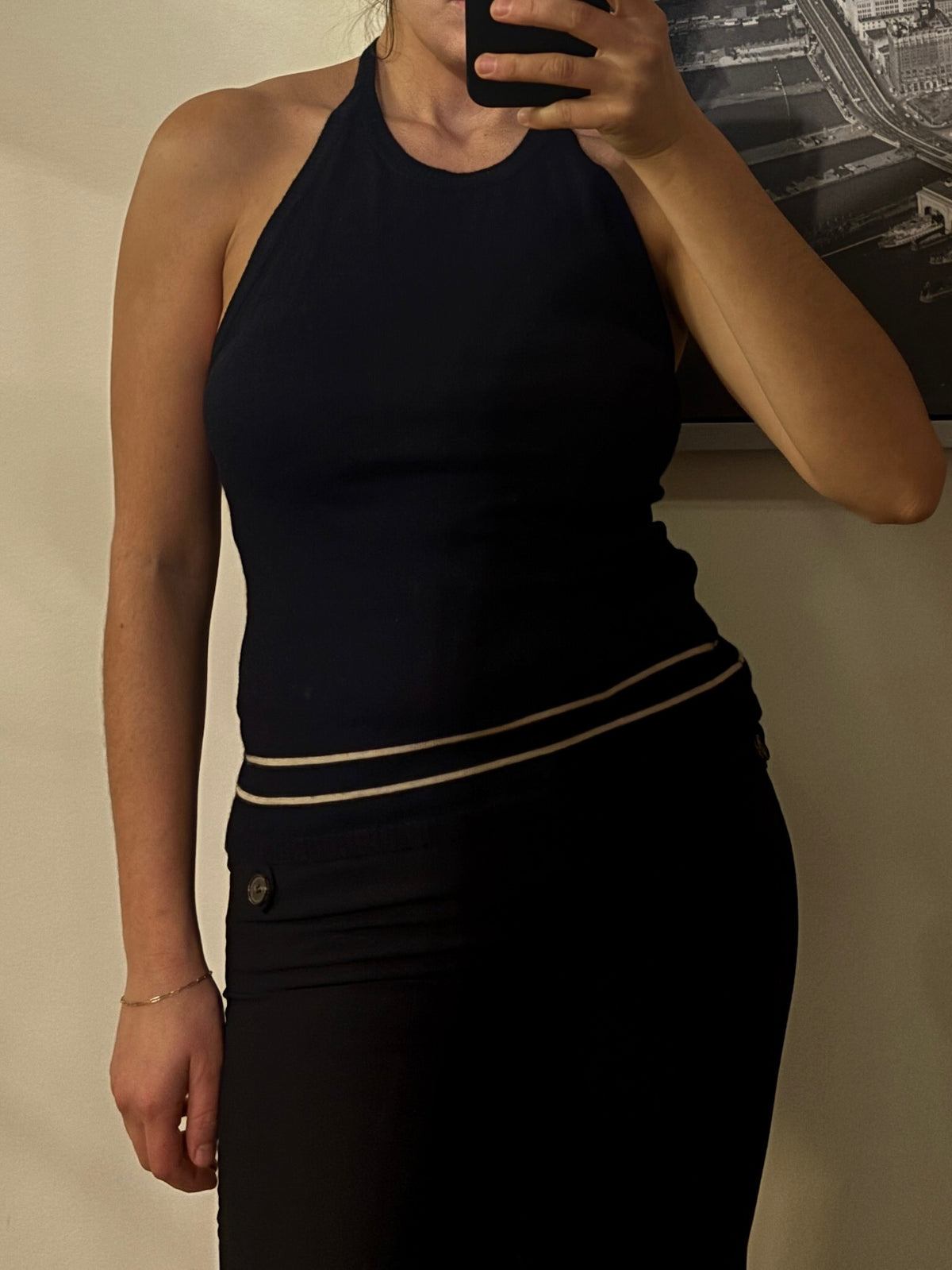 bill blass | wool-silk blend halter & cardigan set