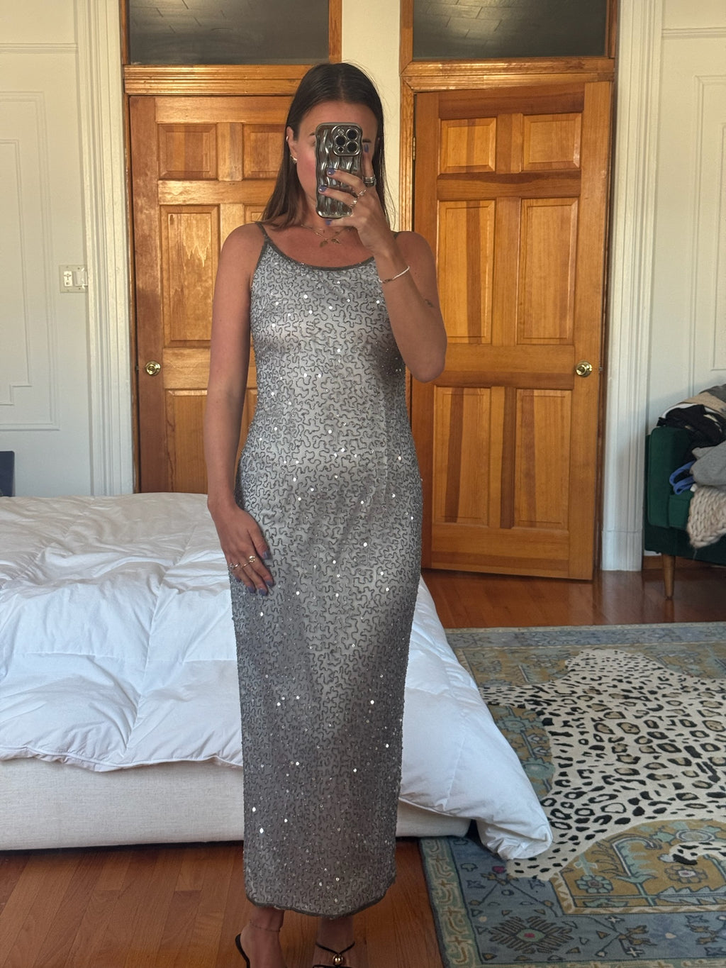 stenay | 100% silk silver beaded column dress