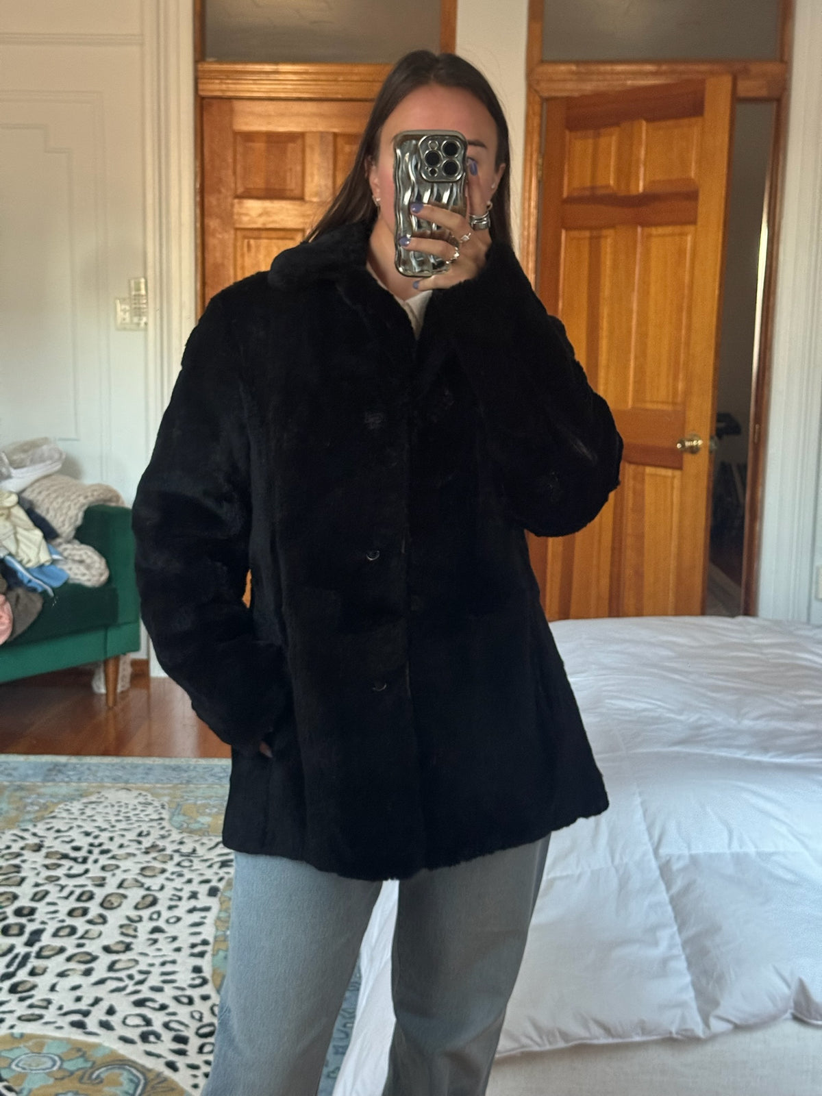 black short rabbit fur jacket