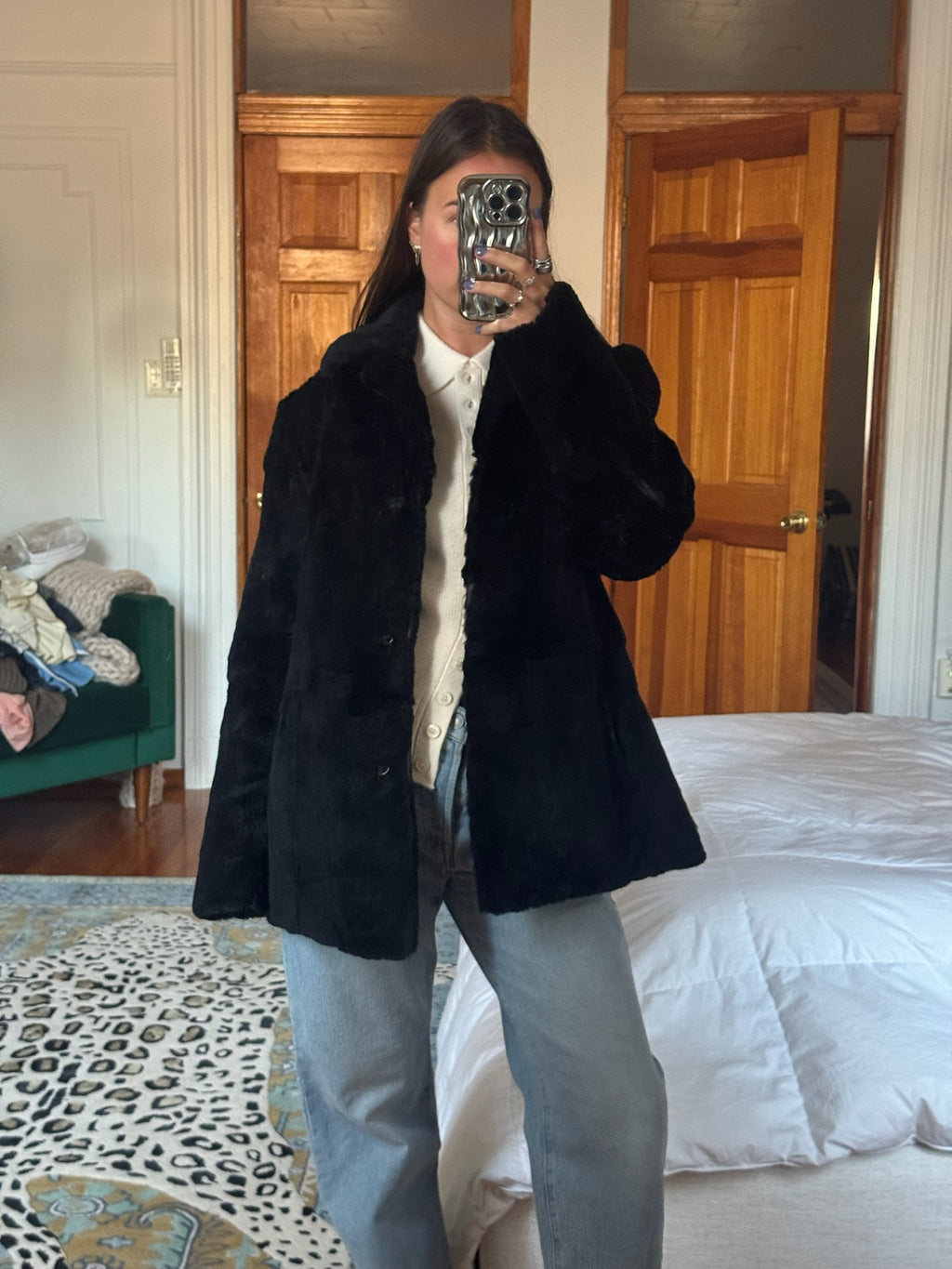 black short rabbit fur jacket