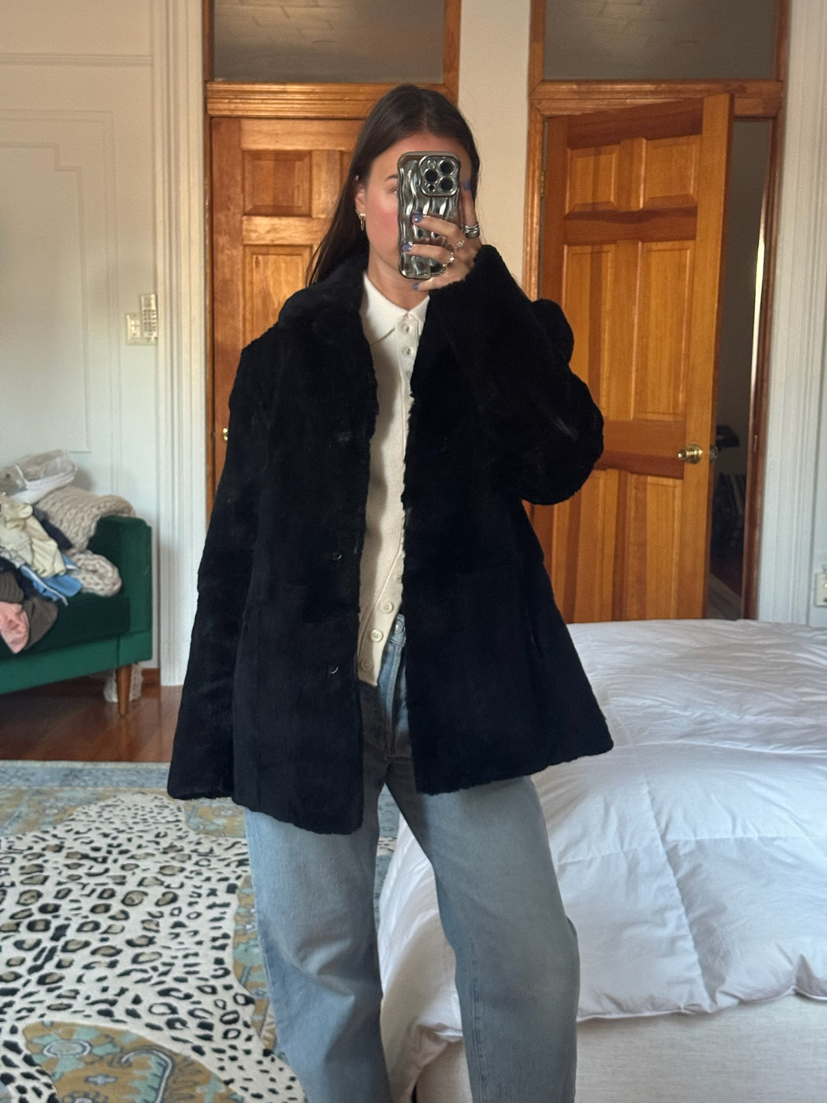 black short rabbit fur jacket
