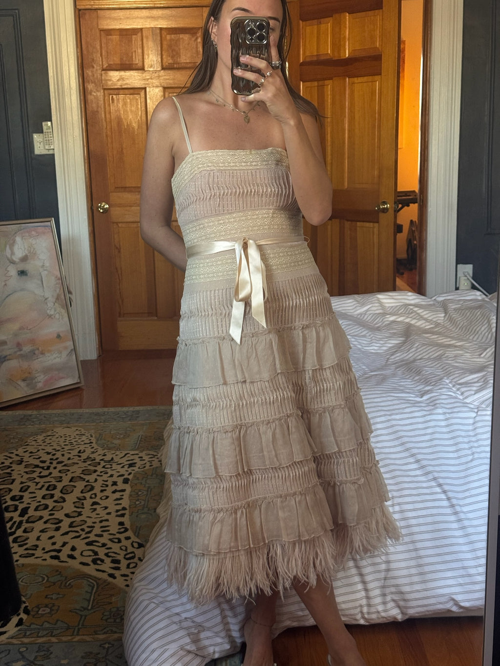 bcbg maxazria | lace feather dress