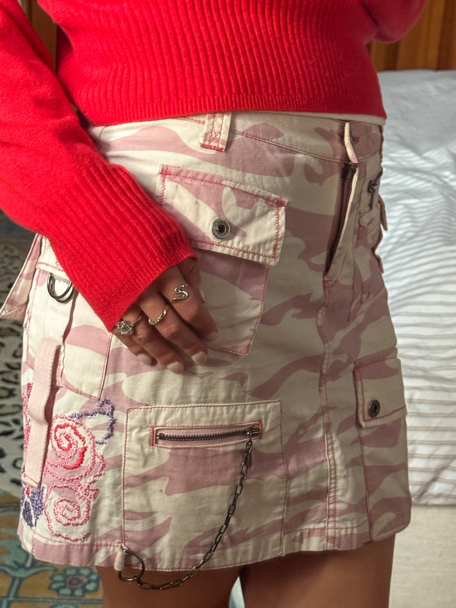 pink camo embroidered skirt