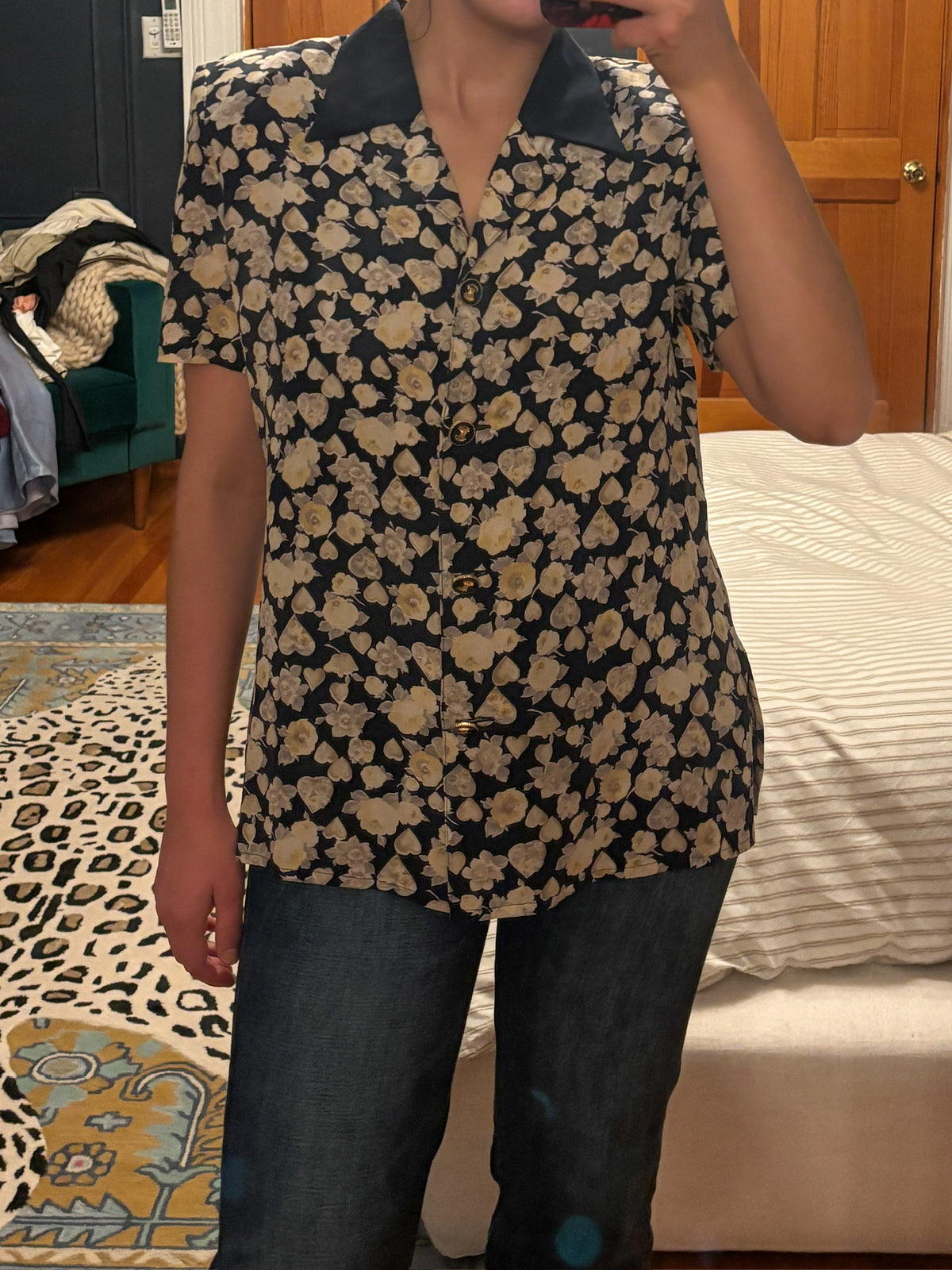 italian 100% silk floral button down