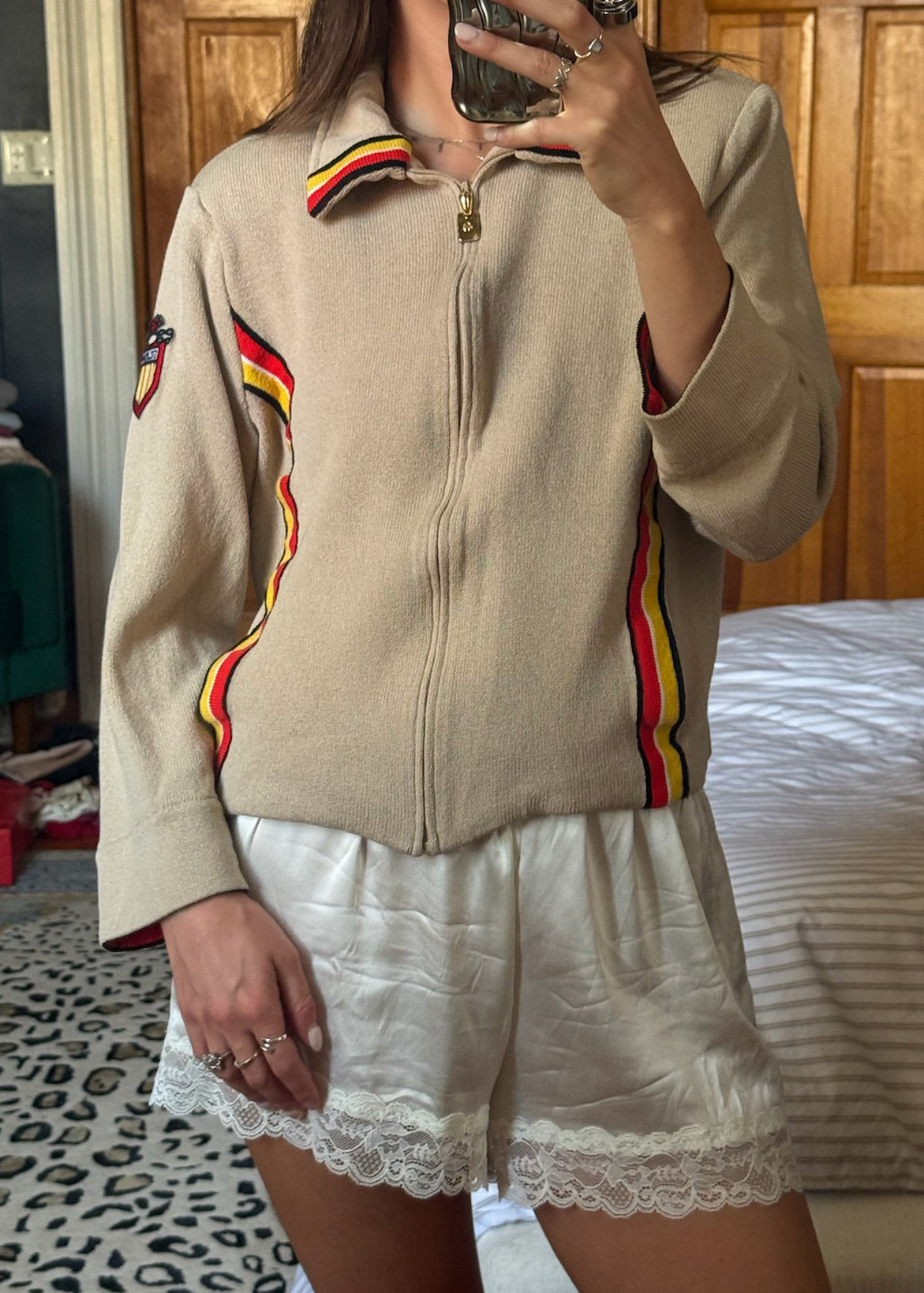 st. john | beige racer-striped jacket