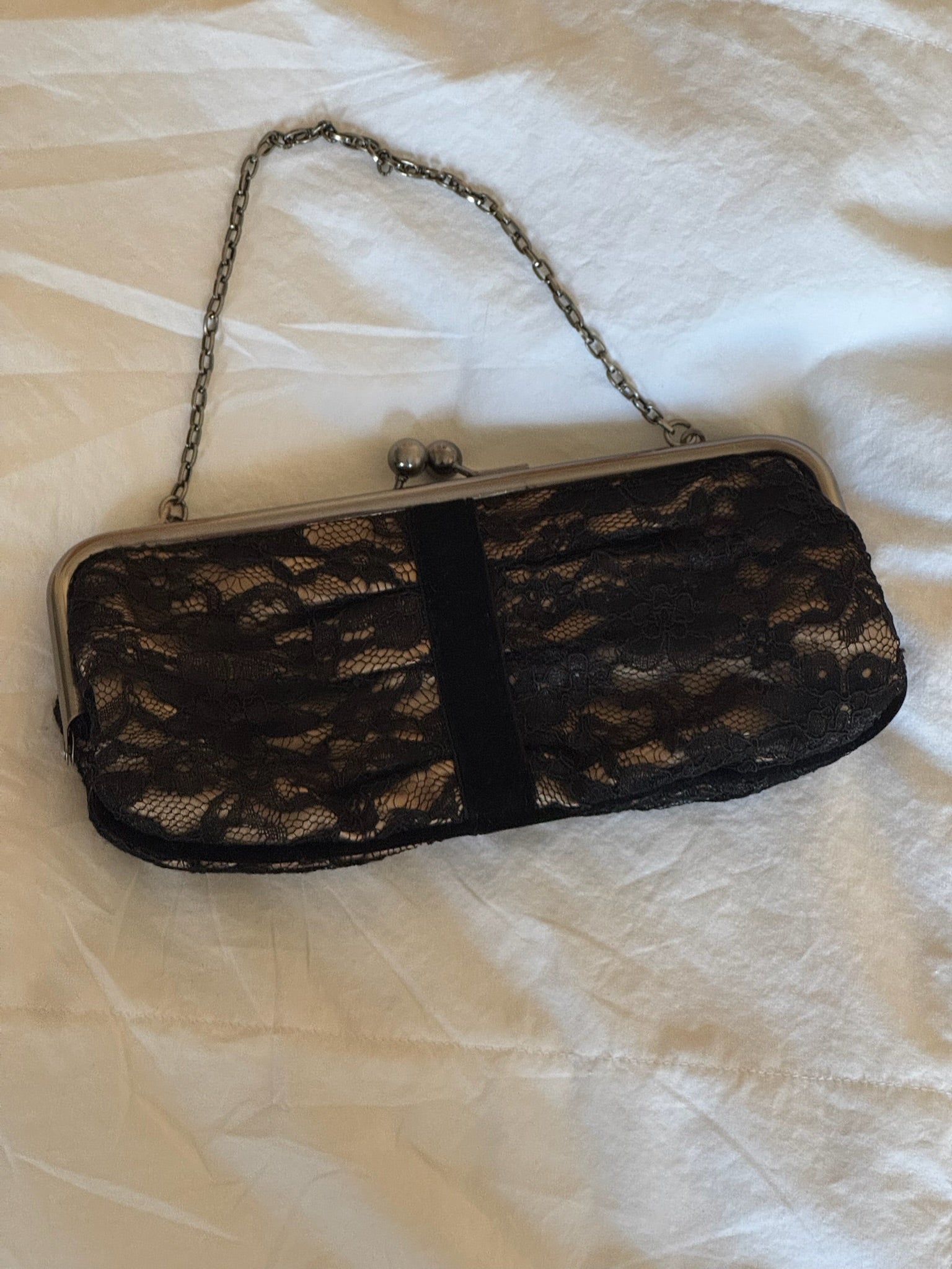 ann taylor | black lace clutch