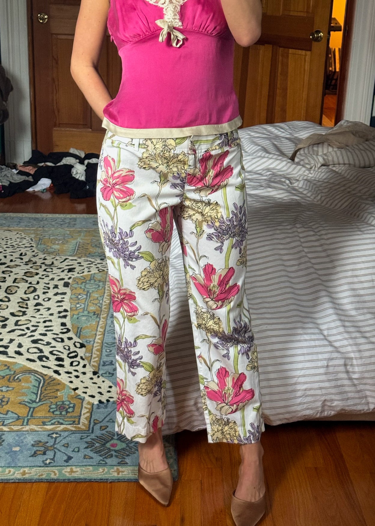 ann taylor |  2000s floral print low-rise pants