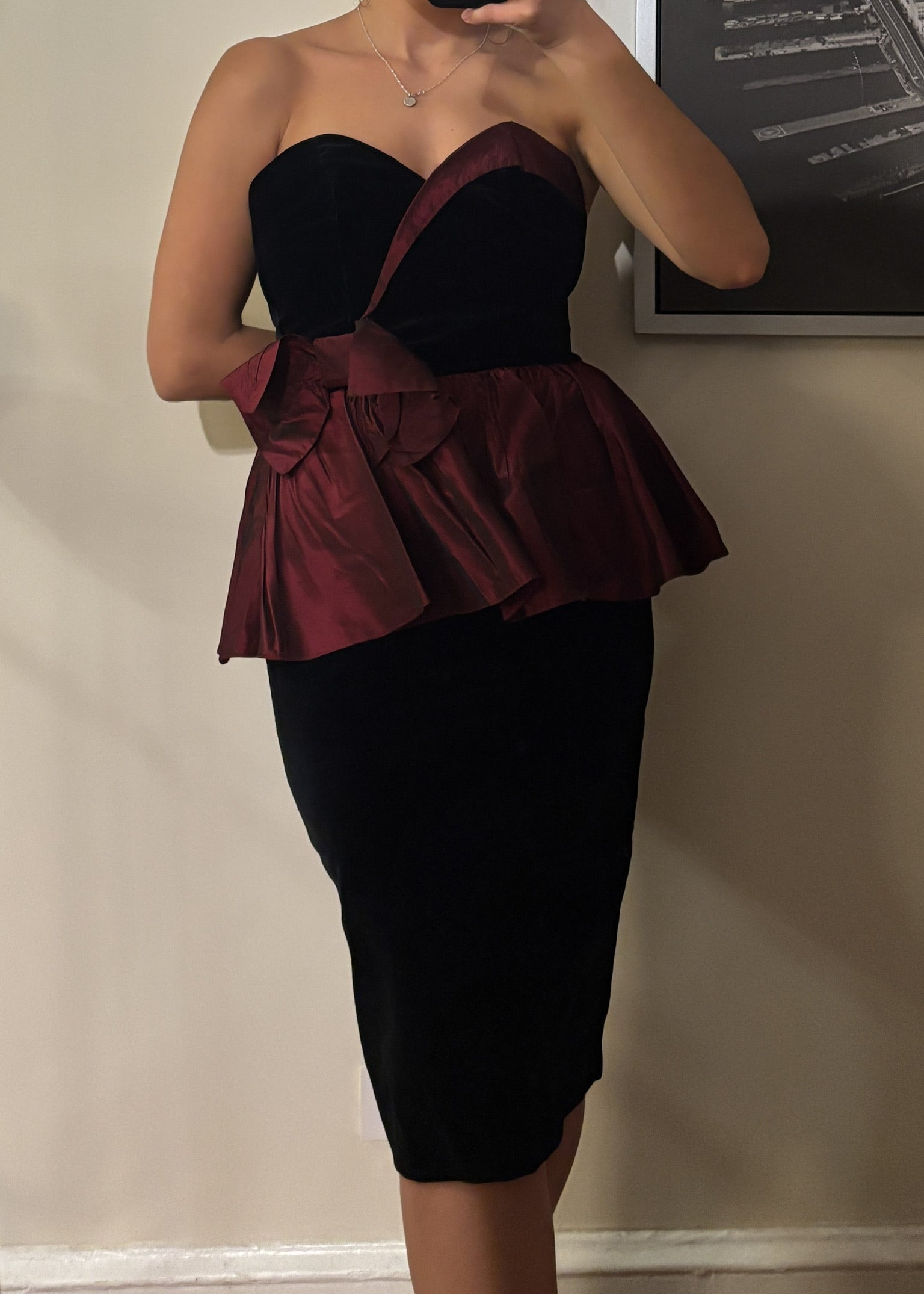 1980s velvet & taffeta peplum dresss